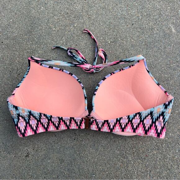 Victoria’s Secret 34D Bombshell 2 Cup Push Up Halter Bikini Top Neon Aztec - Picture 2 of 5